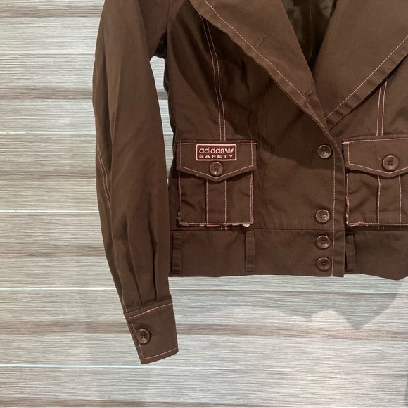 Adidas Originals Safety Brown Pink Trefoil Button Up Jacket w/o Belt S - Picture 2 of 8